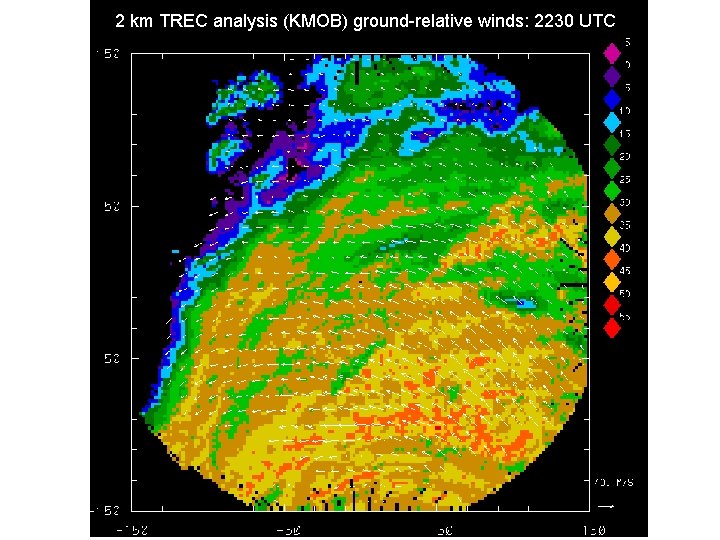 2 km TREC analysis (KMOB) ground-relative winds: 2230 UTC 