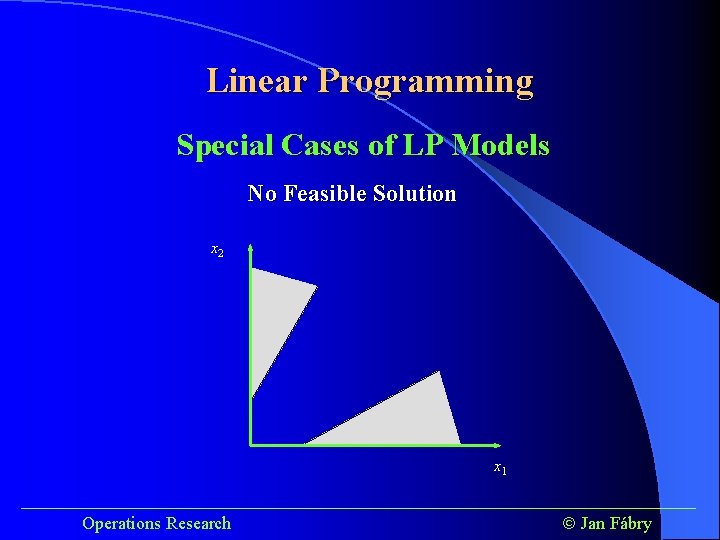 Linear Programming Special Cases of LP Models No Feasible Solution x 2 x 1