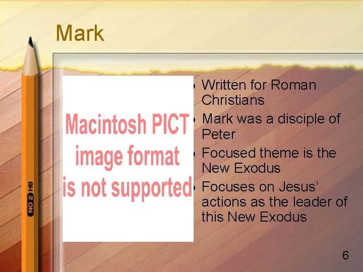 Mark l l Written for Roman Christians Mark was a disciple of Peter Focused