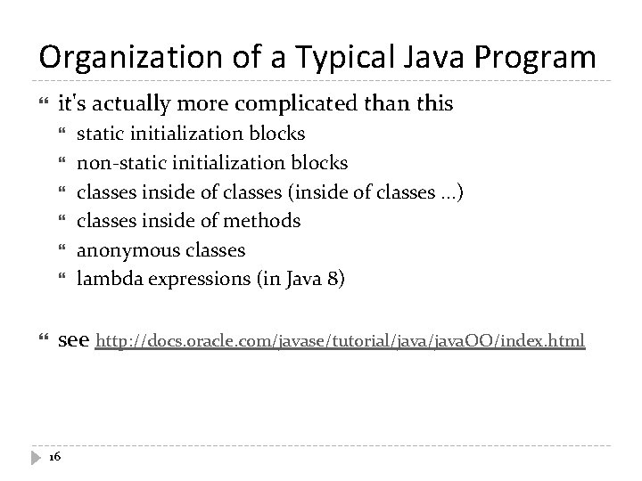 Organization of a Typical Java Program it's actually more complicated than this static initialization Organization of a Typical Java Program it's actually more complicated than this static initialization