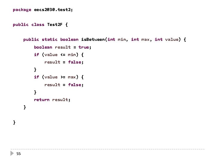 package eecs 2030. test 2; public class Test 2 F { public static boolean package eecs 2030. test 2; public class Test 2 F { public static boolean