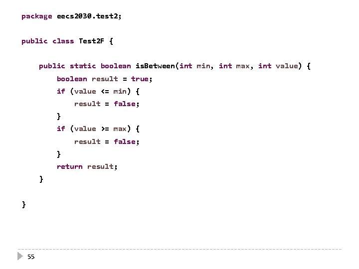 package eecs 2030. test 2; public class Test 2 F { public static boolean