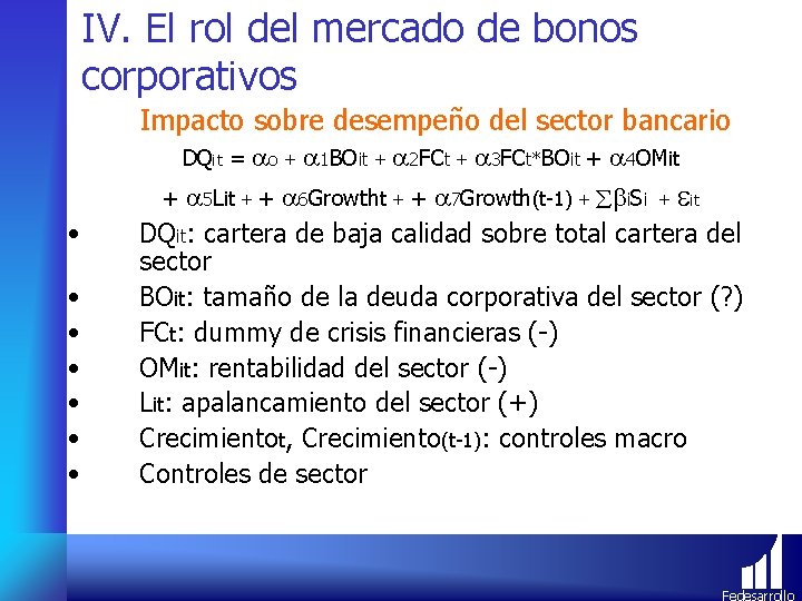 IV. El rol del mercado de bonos corporativos Impacto sobre desempeño del sector bancario