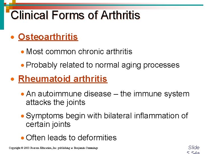 Clinical Forms of Arthritis · Osteoarthritis · Most common chronic arthritis · Probably related