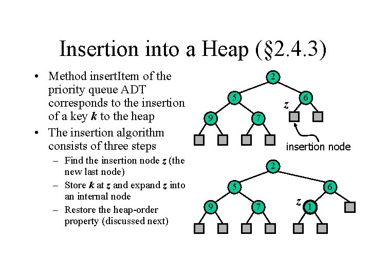 Insertion into a Heap (§ 2. 4. 3) • Method insert. Item of the