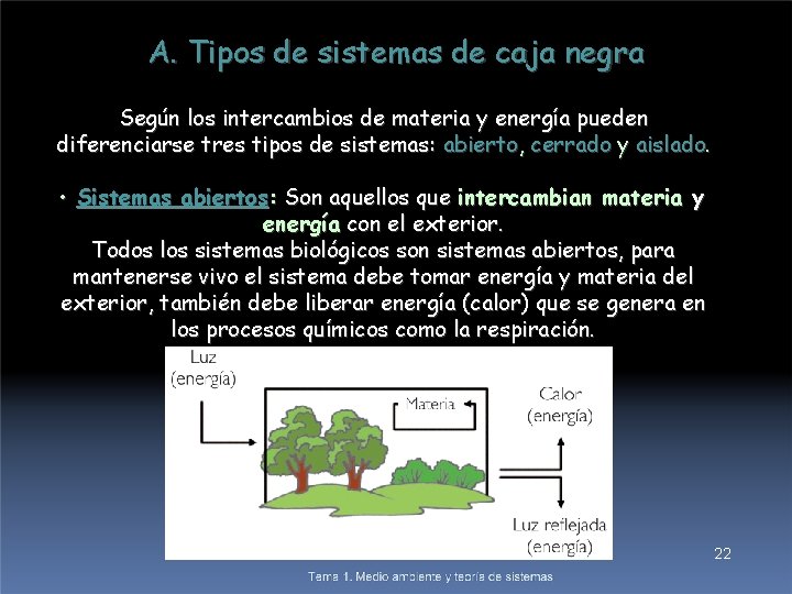 A. Tipos de sistemas de caja negra Según los intercambios de materia y energía