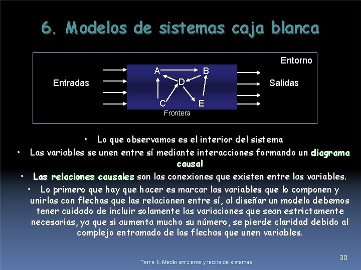 6. Modelos de sistemas caja blanca Entorno A B D Entradas C Salidas E