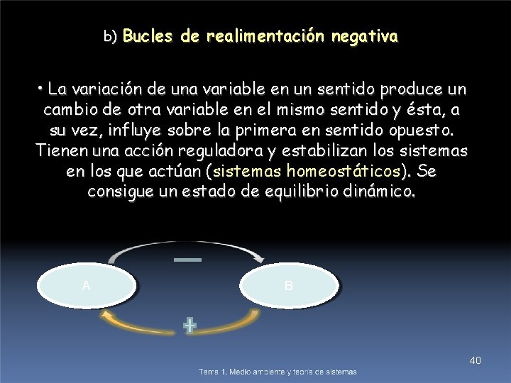 b) Bucles de realimentación negativa • La variación de una variable en un sentido