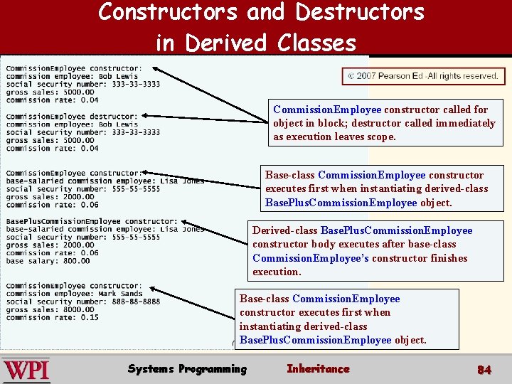 Constructors and Destructors in Derived Classes Commission. Employee constructor called for object in block;