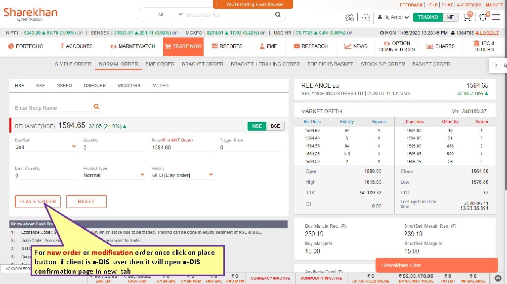 For new order or modification order once click on place button if client is
