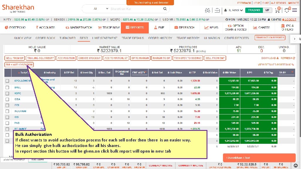 Bulk Authorization If client wants to avoid authorization process for each sell order then