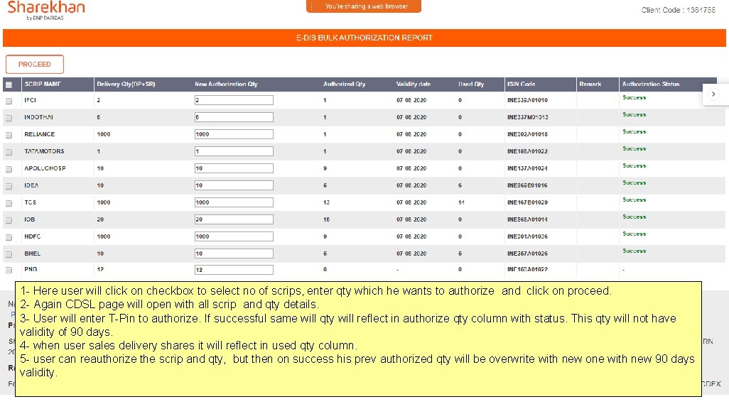1 - Here user will click on checkbox to select no of scrips, enter