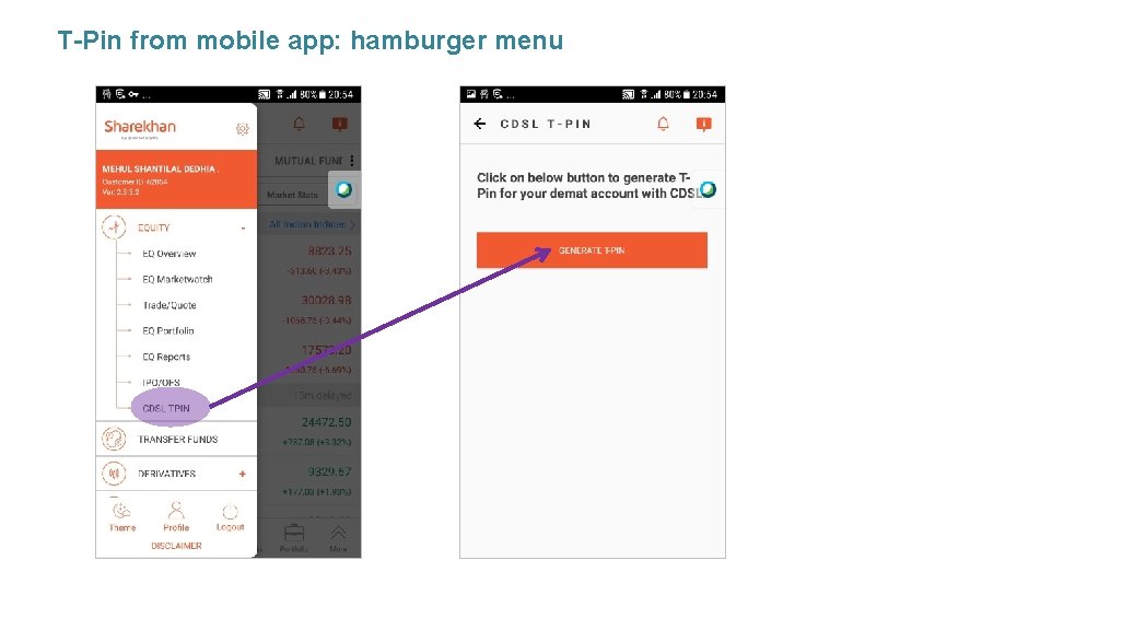 T-Pin from mobile app: hamburger menu 