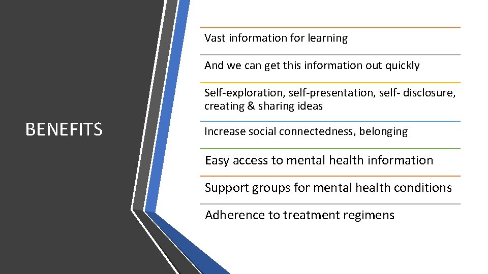 Vast information for learning And we can get this information out quickly Self-exploration, self-presentation,