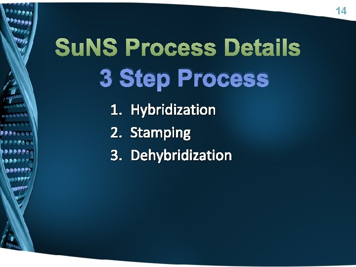 14 Su. NS Process Details 3 Step Process 1. 2. 3. Hybridization Stamping Dehybridization