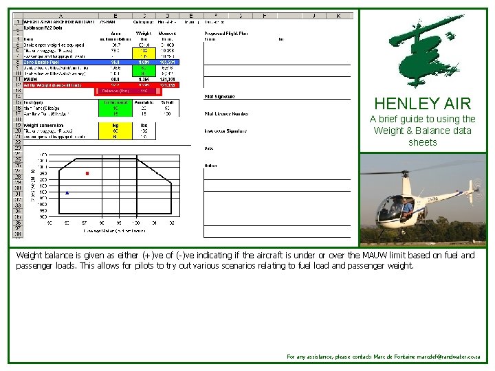 HENLEY AIR A brief guide to using the Weight & Balance data sheets Weight