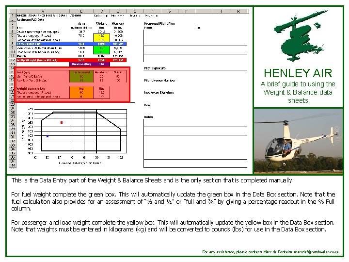 HENLEY AIR A brief guide to using the Weight & Balance data sheets This