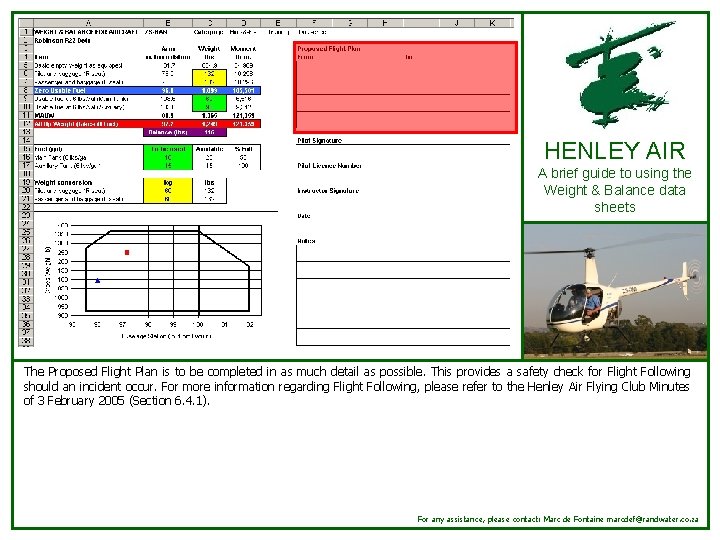 HENLEY AIR A brief guide to using the Weight & Balance data sheets The