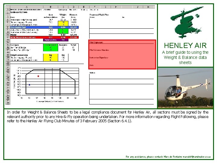 HENLEY AIR A brief guide to using the Weight & Balance data sheets In