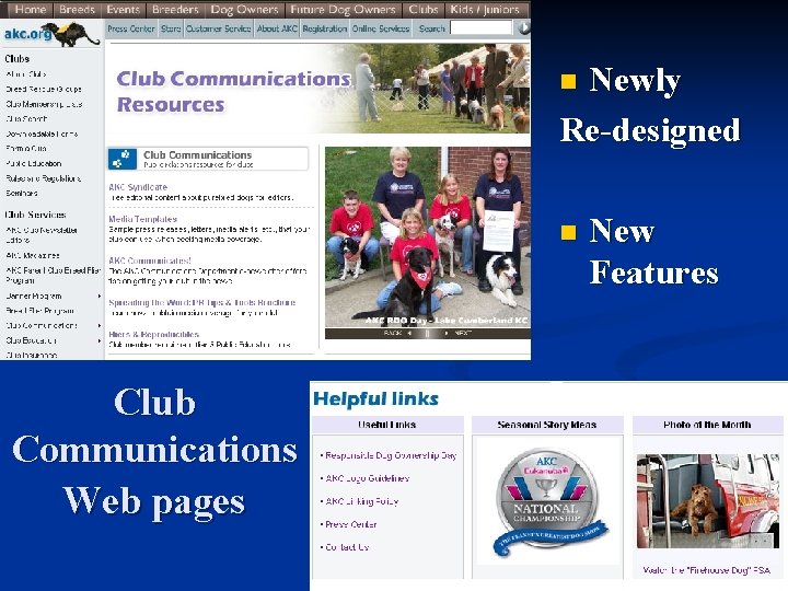 Newly Re-designed n n Club Communications Web pages New Features 