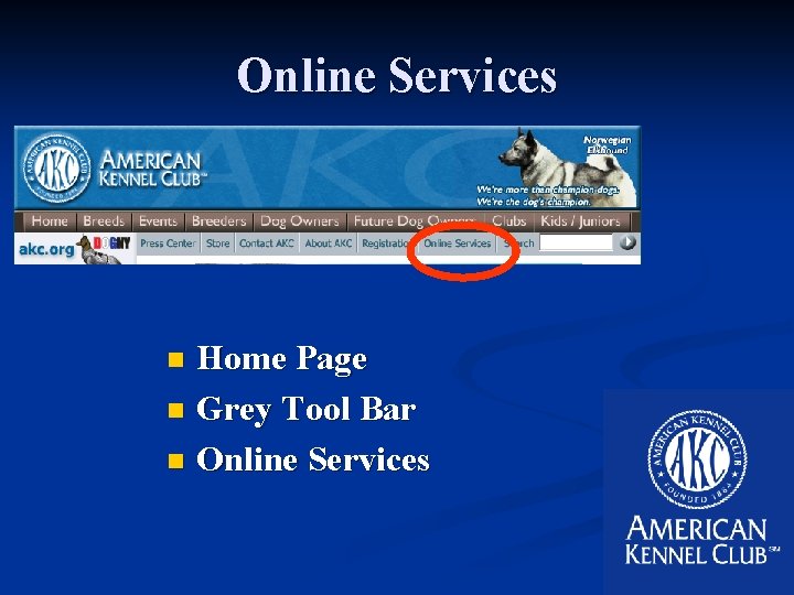 Online Services Home Page n Grey Tool Bar n Online Services n 