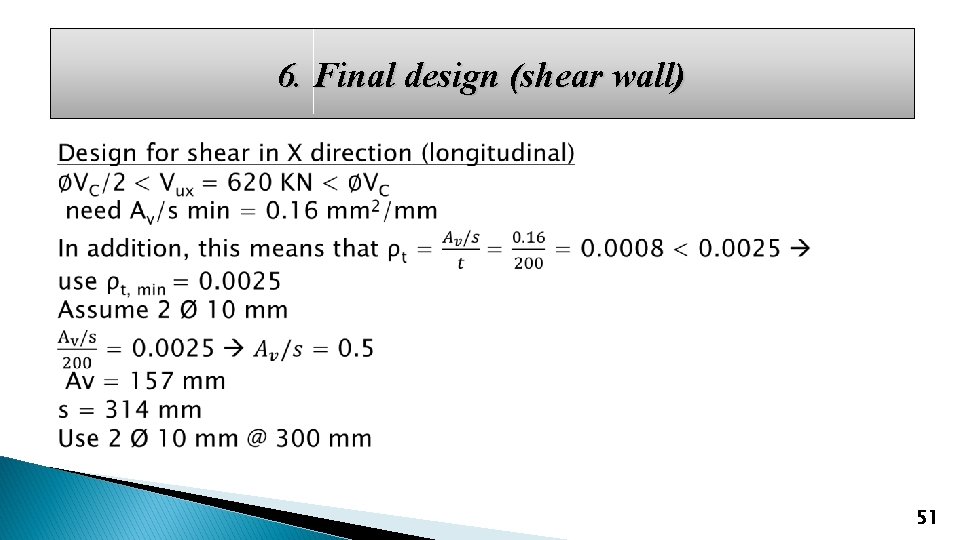 6. Final design (shear wall) 51 