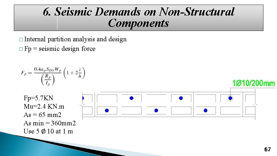 6. Seismic Demands on Non-Structural Components � Internal partition analysis and design � Fp