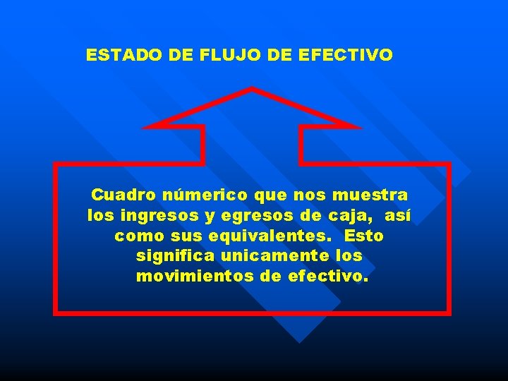 ESTADO DE FLUJO DE EFECTIVO Cuadro númerico que nos muestra los ingresos y egresos