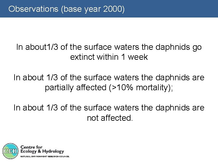 Observations (base year 2000) In about 1/3 of the surface waters the daphnids go