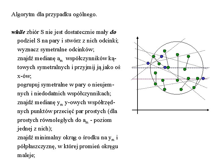 Algorytm dla przypadku ogólnego. while zbiór S nie jest dostatecznie mały do podziel S