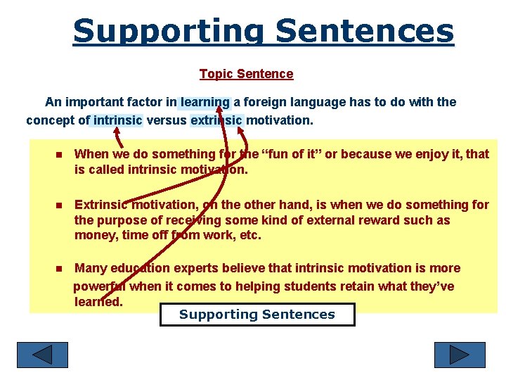 Supporting Sentences Topic Sentence An important factor in learning a foreign language has to