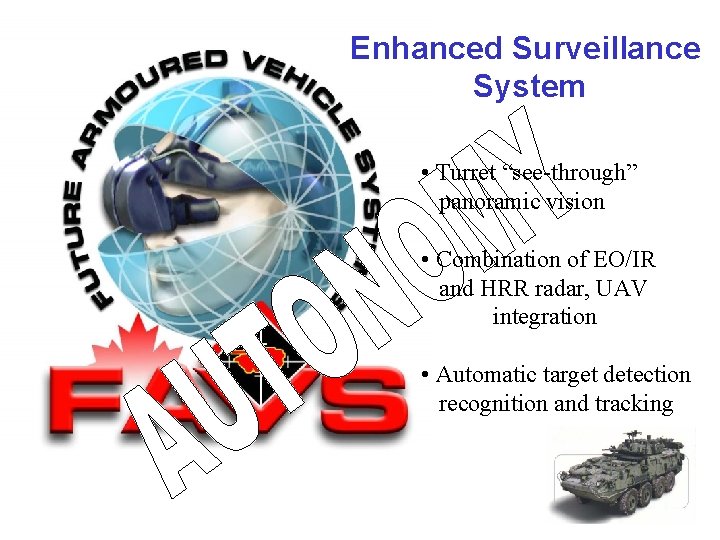 Enhanced Surveillance System • Turret “see-through” panoramic vision • Combination of EO/IR and HRR