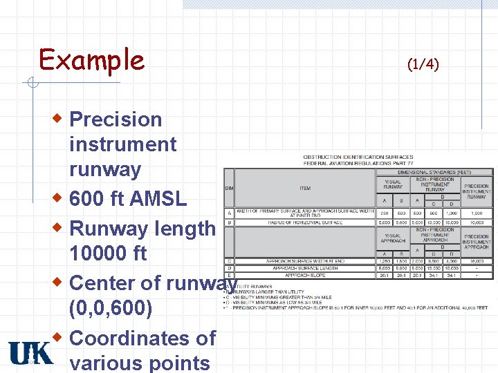 Example w Precision instrument runway w 600 ft AMSL w Runway length 10000 ft