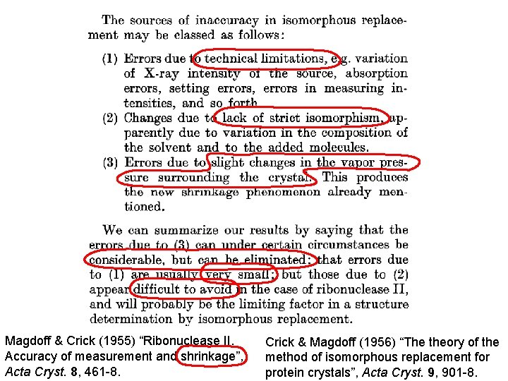Magdoff & Crick (1955) “Ribonuclease II. Accuracy of measurement and shrinkage”, Acta Cryst. 8,