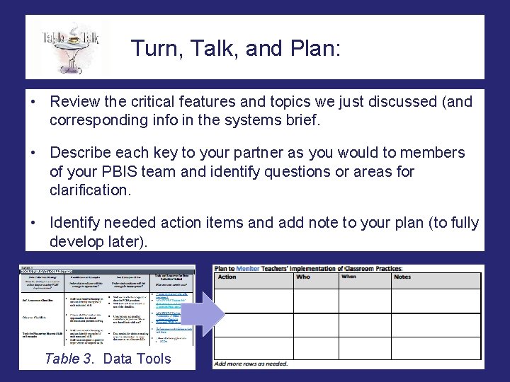 Turn, Talk, and Plan: • Review the critical features and topics we just discussed