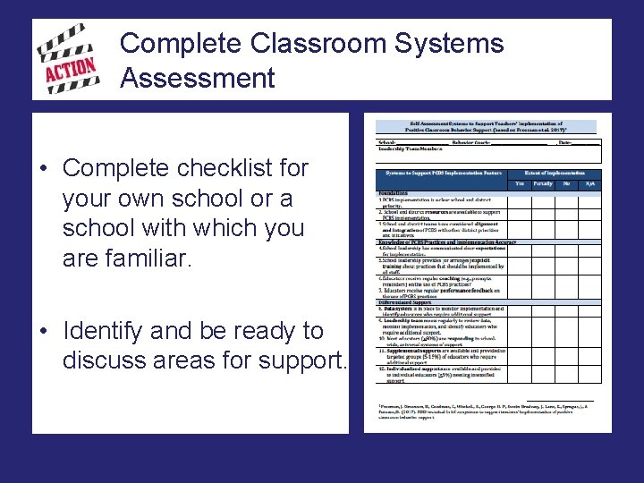 Complete Classroom Systems Assessment • Complete checklist for your own school or a school