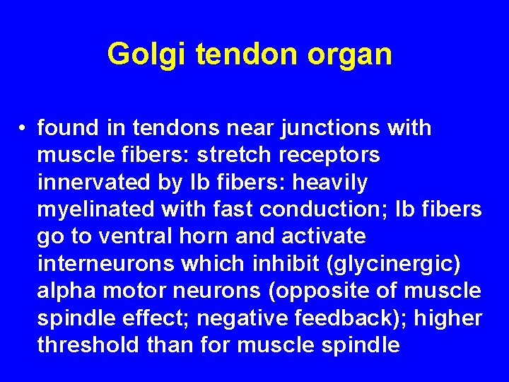 Golgi tendon organ • found in tendons near junctions with muscle fibers: stretch receptors