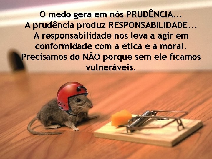 O medo gera em nós PRUDÊNCIA. . . A prudência produz RESPONSABILIDADE. . .