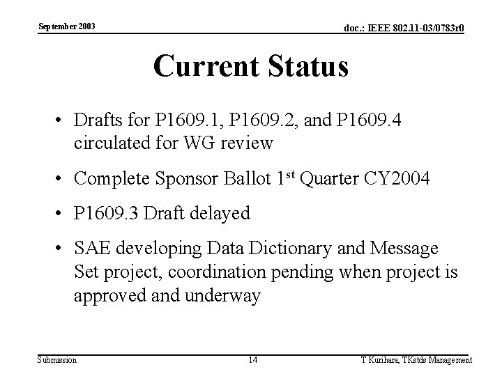 September 2003 doc. : IEEE 802. 11 -03/0783 r 0 Current Status • Drafts