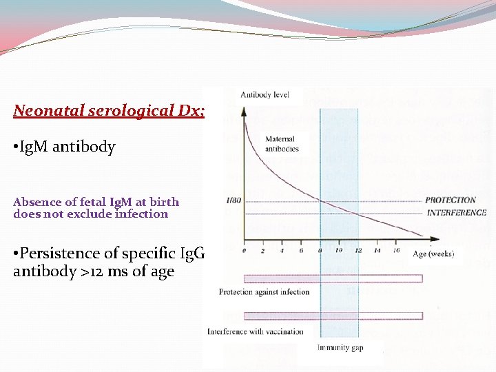 Neonatal serological Dx; • Ig. M antibody Absence of fetal Ig. M at birth