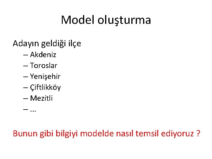 Model oluşturma Adayın geldiği ilçe – Akdeniz – Toroslar – Yenişehir – Çiftlikköy –