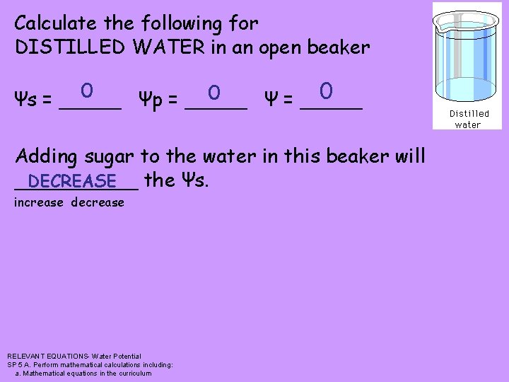Calculate the following for DISTILLED WATER in an open beaker 0 0 0 Ψs