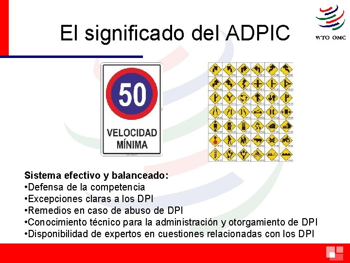 El significado del ADPIC Sistema efectivo y balanceado: • Defensa de la competencia •