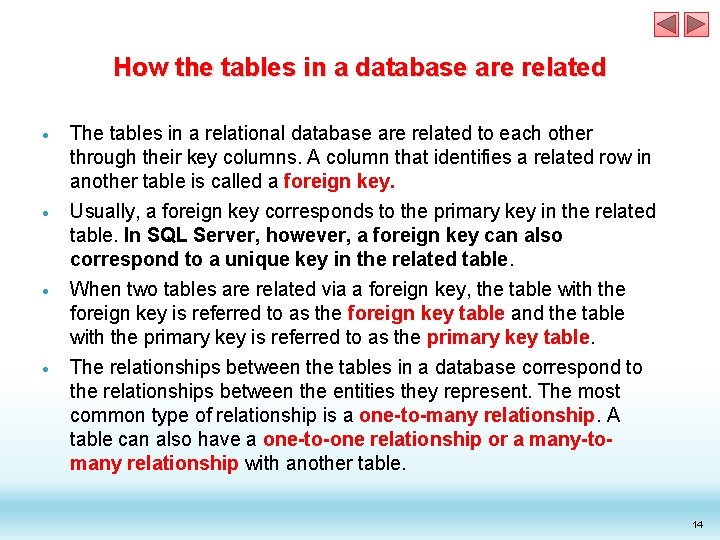 How the tables in a database are related The tables in a relational database How the tables in a database are related The tables in a relational database