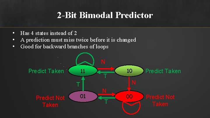 2 -Bit Bimodal Predictor • Has 4 states instead of 2 • A prediction