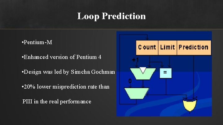 Loop Prediction • Pentium-M • Enhanced version of Pentium 4 • Design was led