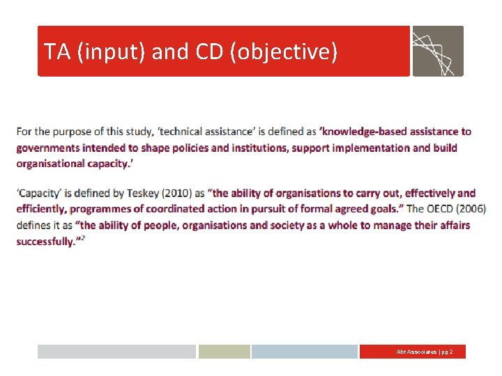 TA (input) and CD (objective) Abt Associates | pg 2 