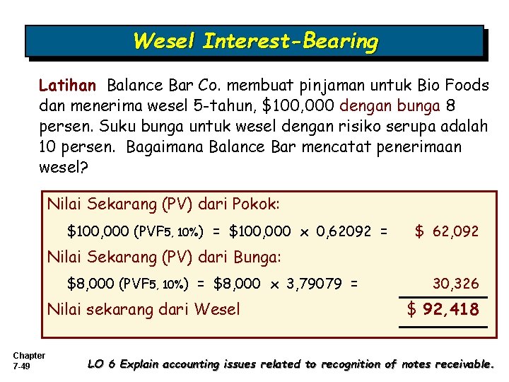 Wesel Interest-Bearing Latihan Balance Bar Co. membuat pinjaman untuk Bio Foods dan menerima wesel