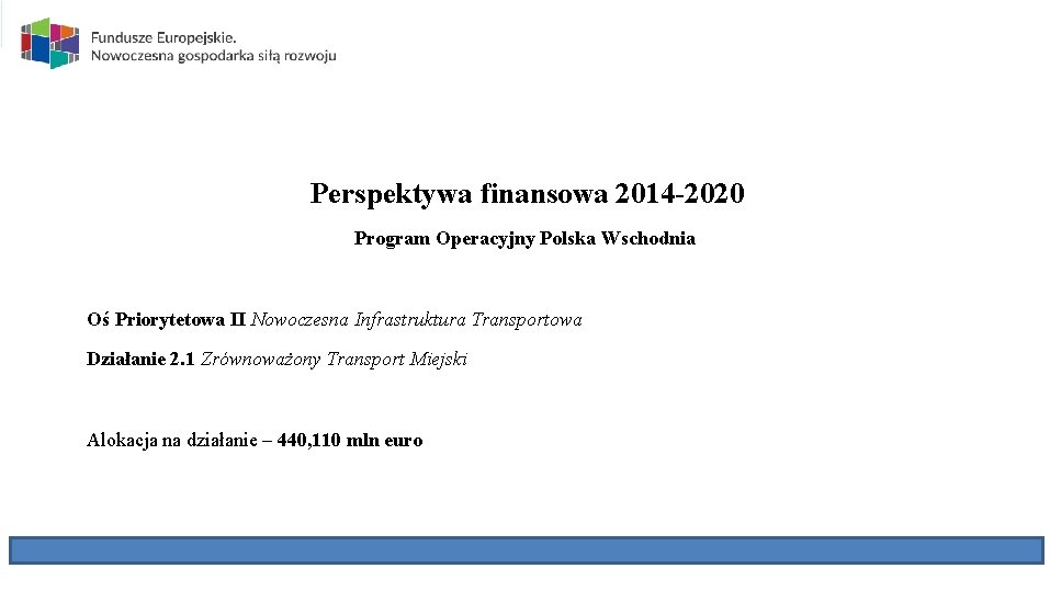 Perspektywa finansowa 2014 -2020 Program Operacyjny Polska Wschodnia Oś Priorytetowa II Nowoczesna Infrastruktura Transportowa