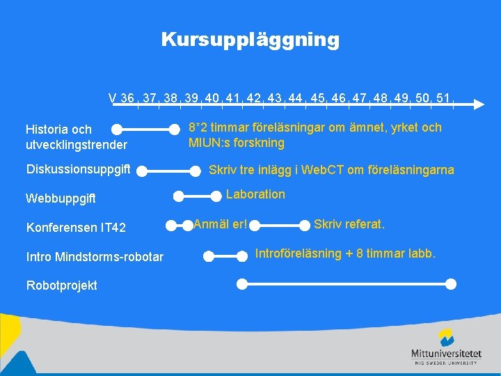 Kursuppläggning V 36 37 38 39 40 41 42 43 44 45 46 47